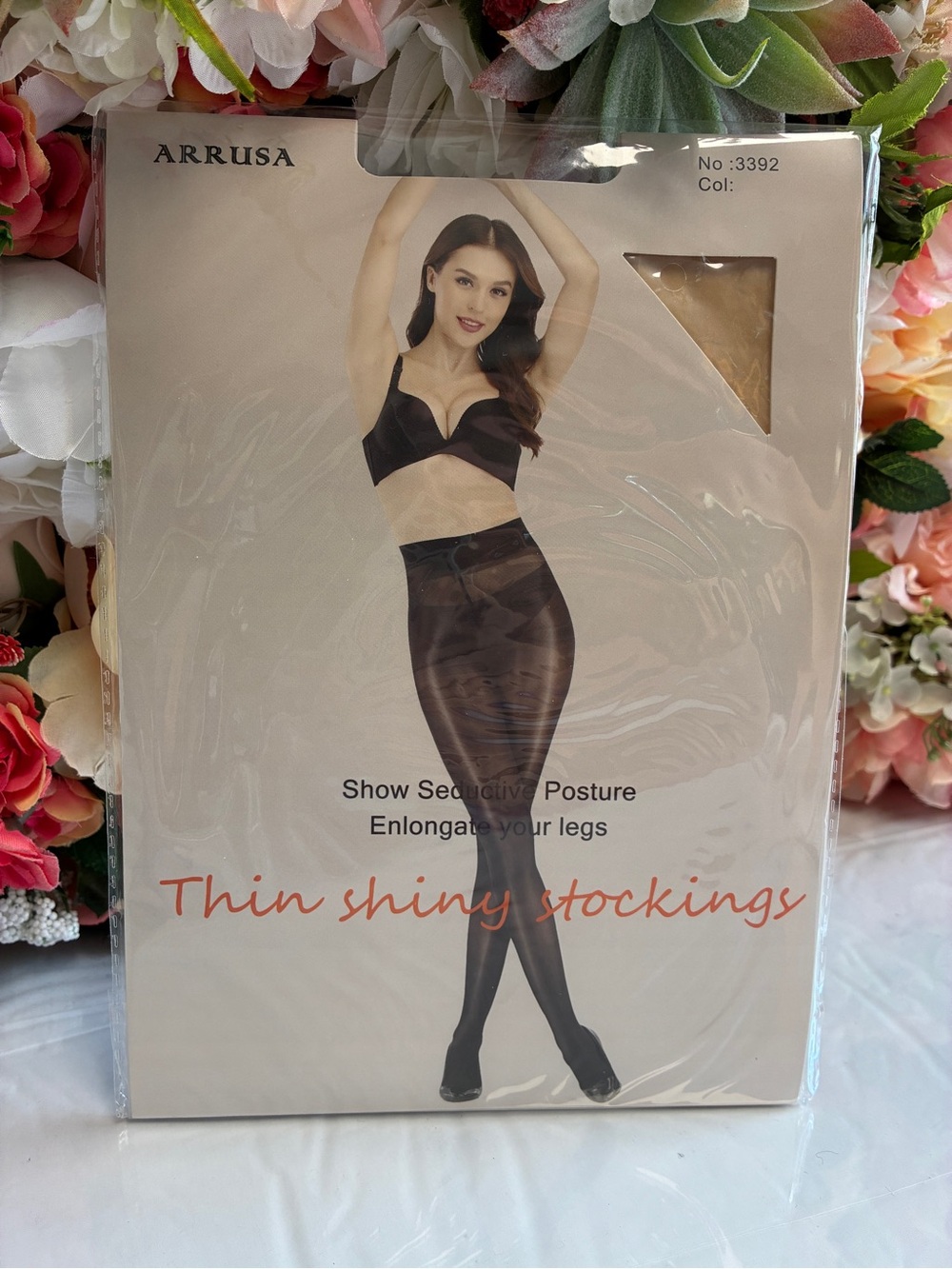 ARRUSA 3392 Ultra Sheer Shiny Control Top Pantyhose Nude/Beige High Stretch NWT